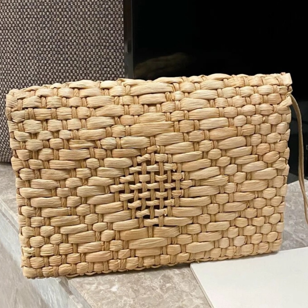 BOHO GYPSY STRAW WOVEN TAN BAG CLUTCH WRISTLET - Picture 6 of 8